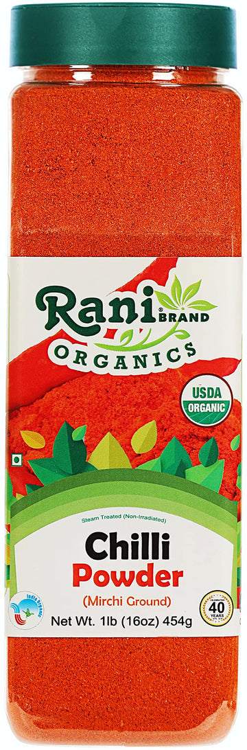 Rani Organic Chilli Powder (Mirchi Ground) 16oz (1lb) 454g PET Jar ~ All Natural | Vegan | Gluten Friendly | NON-GMO | Indian Or