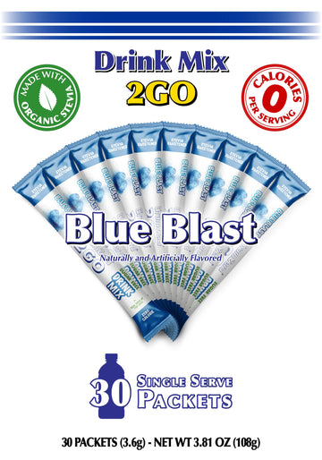 Gramzero 2Go Sticks - Blue Blast, Zero Calorie Sugar Free Drink Mix, Stevia Sweetened, Great For Nutrition Club Loaded Tea To Go