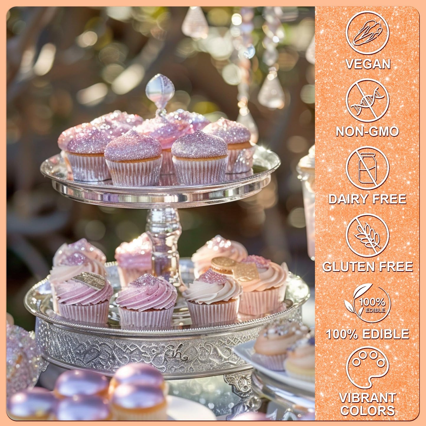 Orange Edible Glitter - 5G Food Grade Cake Decorating Shimmering Glitter, Edible Sprinkle Luster Dust For Drinks, Chocolates, Fo