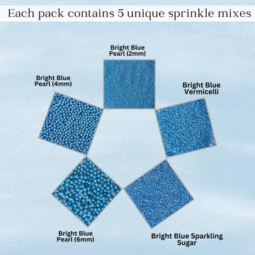 Confect Christmas Sprinkles - Assorted Pack Of 5 (Friday Evening Party Bright Blue Mix With Dragees, Jimmies & Sparkling Sugar)