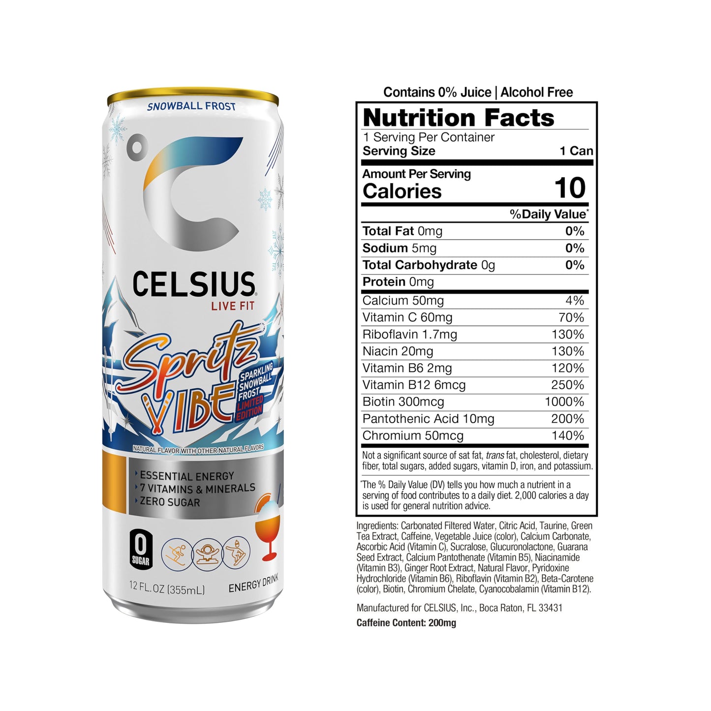 CELSIUS Sparkling Spritz Vibe Limited Edition  Sugar Free Energy Drink  12 Fl Oz (Pack of 12)