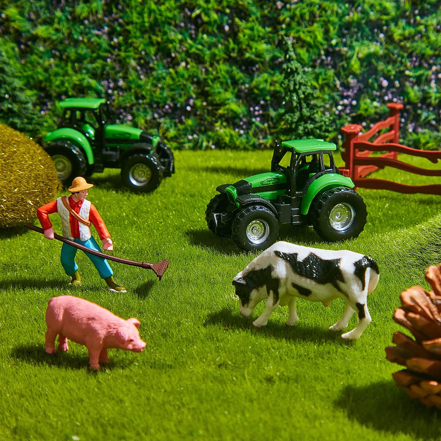 12 Pieces Farm Animal Tractor Cake Topper Set With Tree Farmer Fences Mini Barn Animal Figurines For Farm Animal Theme Party Bab