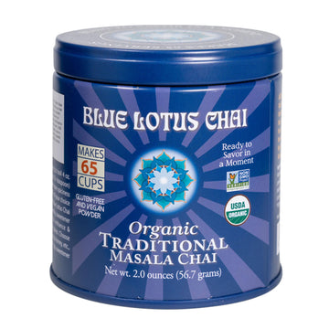 Blue Lotus Chai Tea - Fully Organic Traditional Masala Chai - Makes 65 Cups - 2 Ounce Masala Spiced Chai Powder With Organic Spi