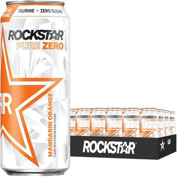 Rockstar Pure Zero Energy Drink, Mandarin Orange, 0 Sugar, 16 Fl Oz, Pack of 24