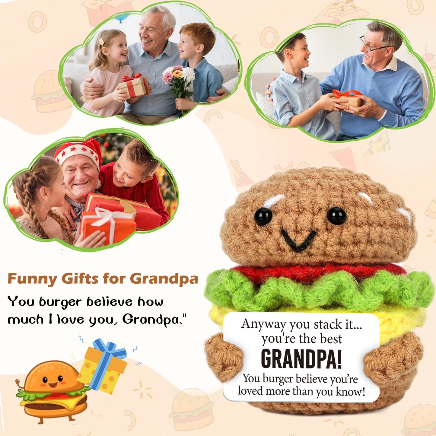 Avboda Mini Birthday Gifts For Grandpa Cute Handmade Crochet For Grandfather Funny Thank You Gift For Papa New Grandfather Bonus Grandpa Unique Thanksgiving Day From Grandkids