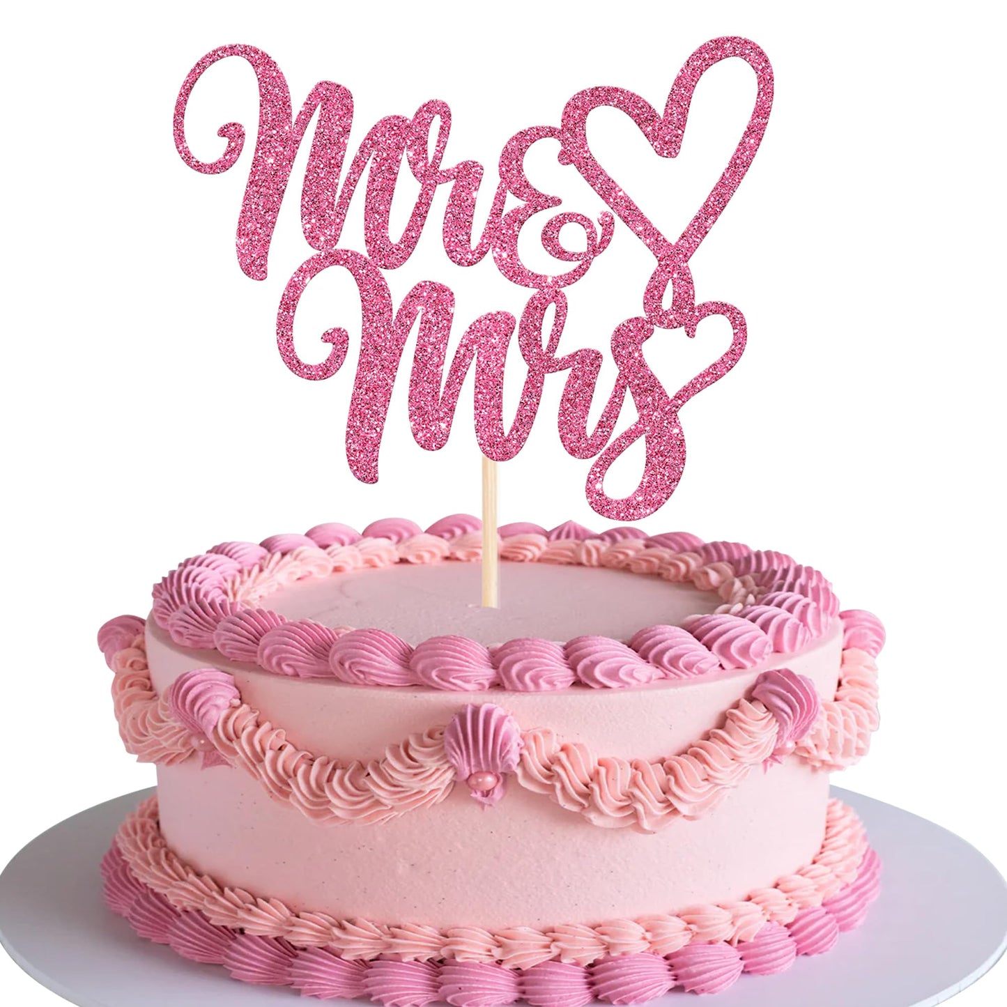 YCTHUNFISH Wedding Cake Topper, Glitter Mr & Mrs Decoration, Pink, Paper, Perfect for Engagement and Bridal Shower Parties