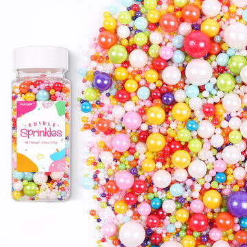 Rainbow Pearl Sprinkles, Edible Colorful Sprinkles for Cake Decorations Baking Cupcake Toppers Cookie Decorating lover Birthday 