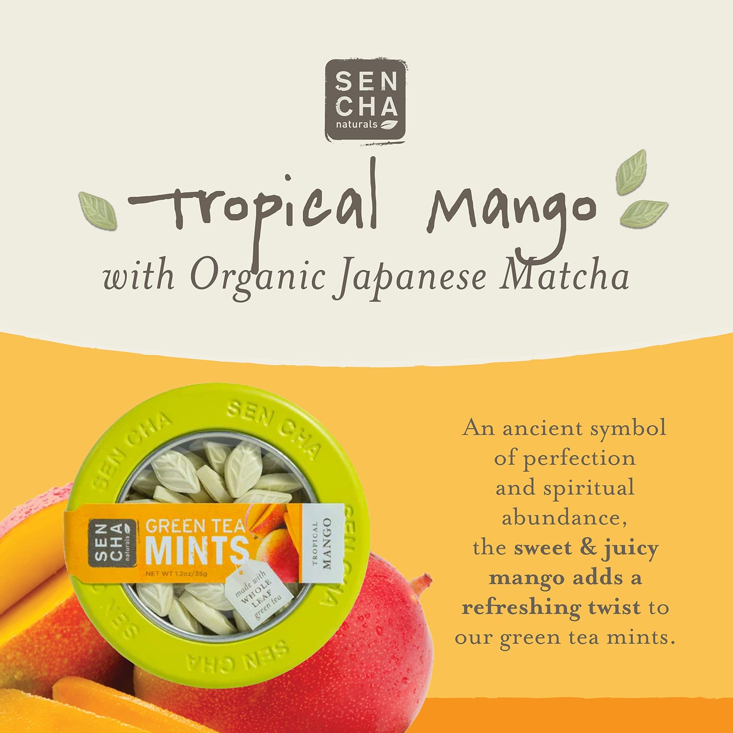 SEN CHA Naturals Green Tea Mints, Tropical Mango, 1.2 oz (Pack of 1)