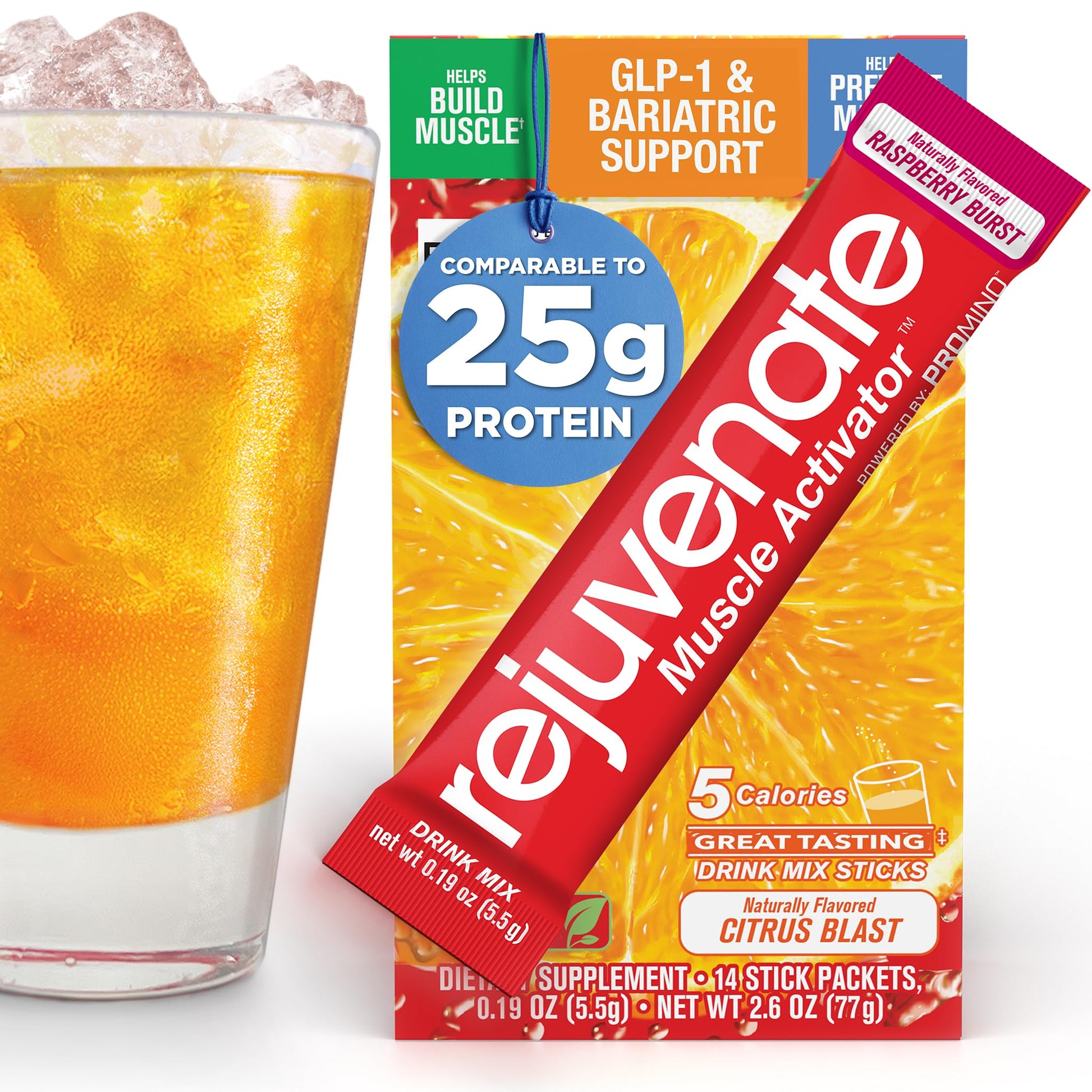 Rejuvenate Muscle Health Amino Blend, 40g Whey Protein Equivalency, Citrus Blast, 14 Count, Model 629046543038
