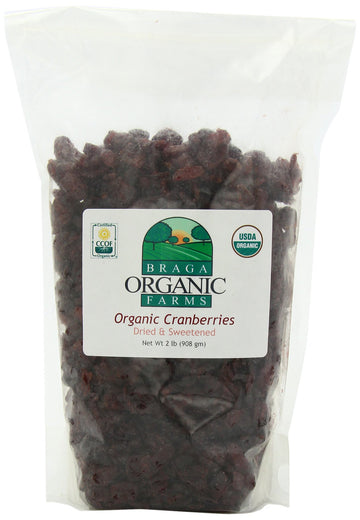 Braga Organic Farms Organic Dried Cranberries, 2 lb. Bag, Non-GMO, Gluten-Free