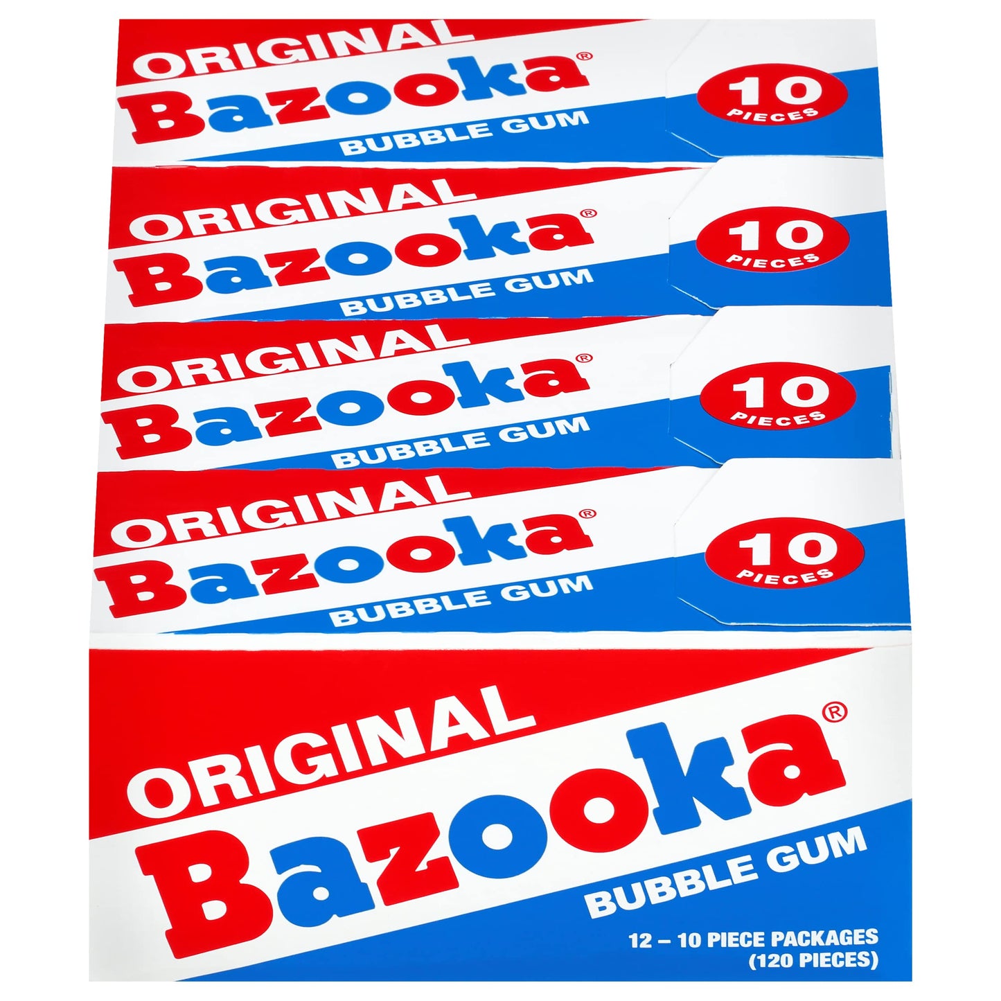 Bazooka Bubble Gum 10 Piece Wallet Pack (Pack of 12) Individually Wrapped Pink Chewing Gum in Original Flavor - Fun Old Fashione