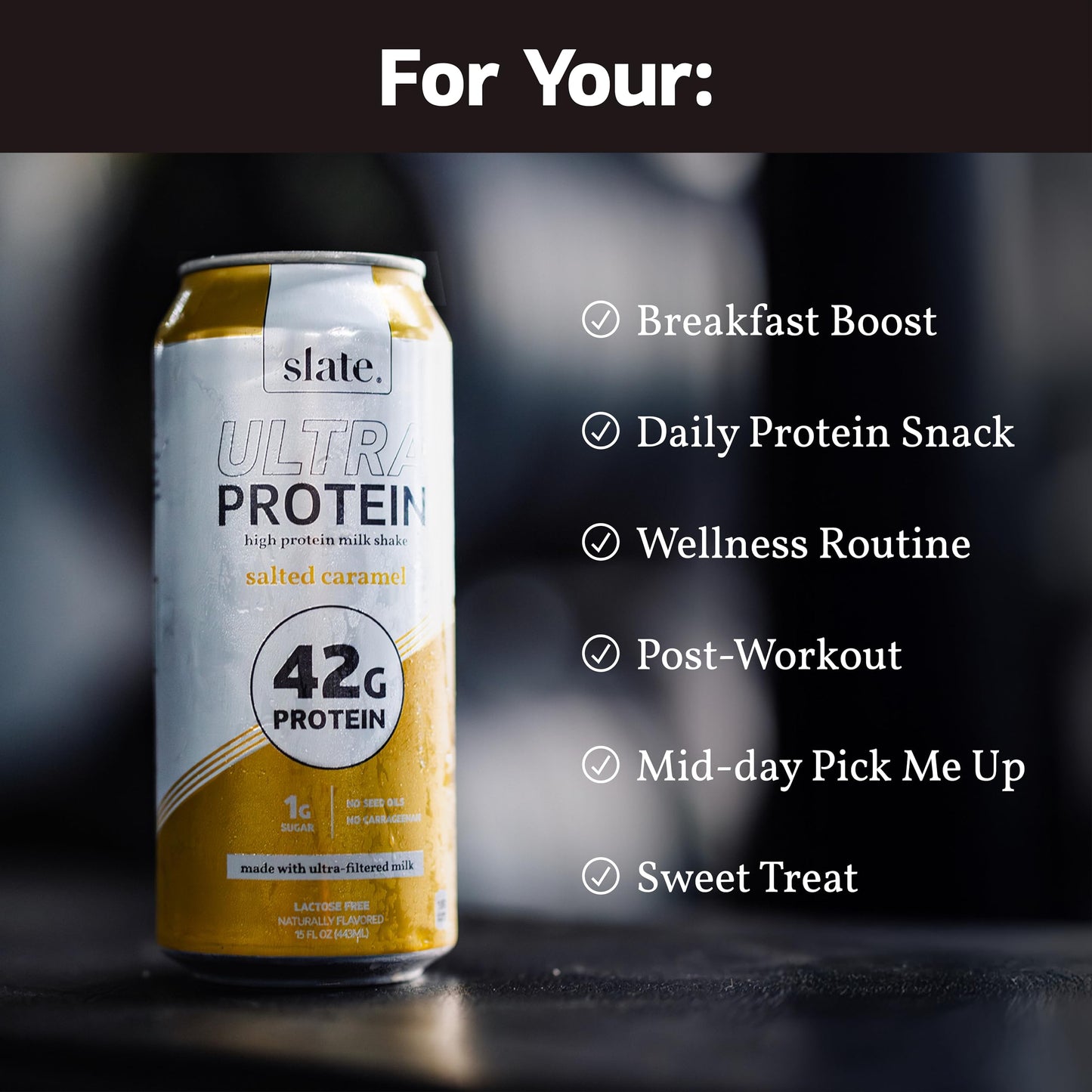 Slate Milk -Ultra Protein Shake-Salted Caramel-42g Protein 1g Sugar 180 Calories 1g Net Carbs-Lactose Free No Added Sugar-Made with Ultra Filtered Milk- Breakfast Boost Post Workout- 15 fl oz 12 Cans