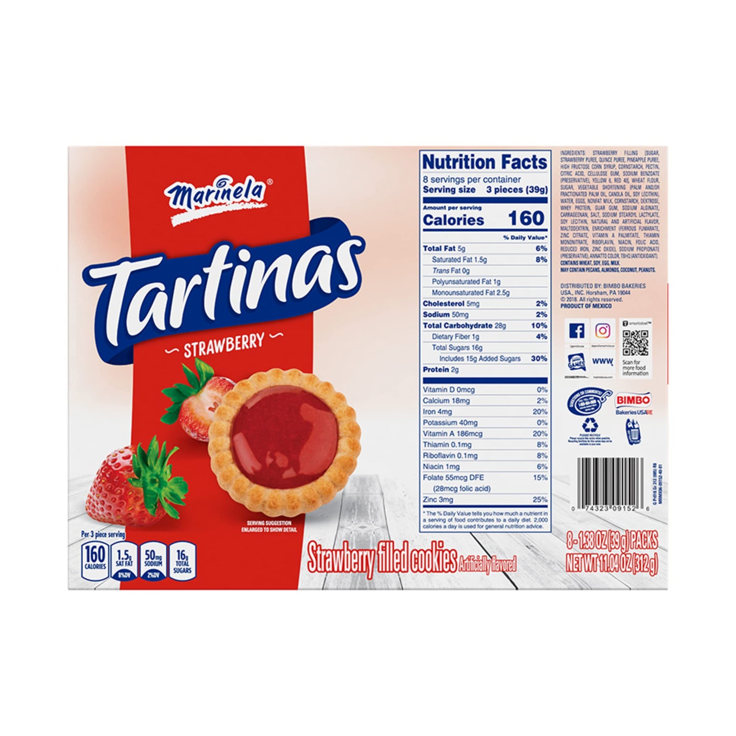 Marinela Tartinas Fresa Strawberry Filled Cookies | 8 Count