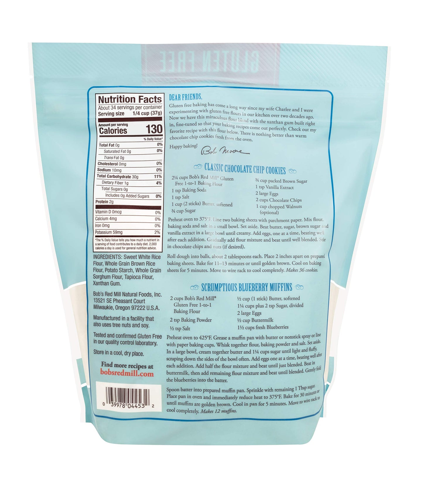 Bobs Red Mill Gluten Free 1 to 1 Baking Flour, 44oz (Pack of 1) - Non GMO, Vegan, Kosher