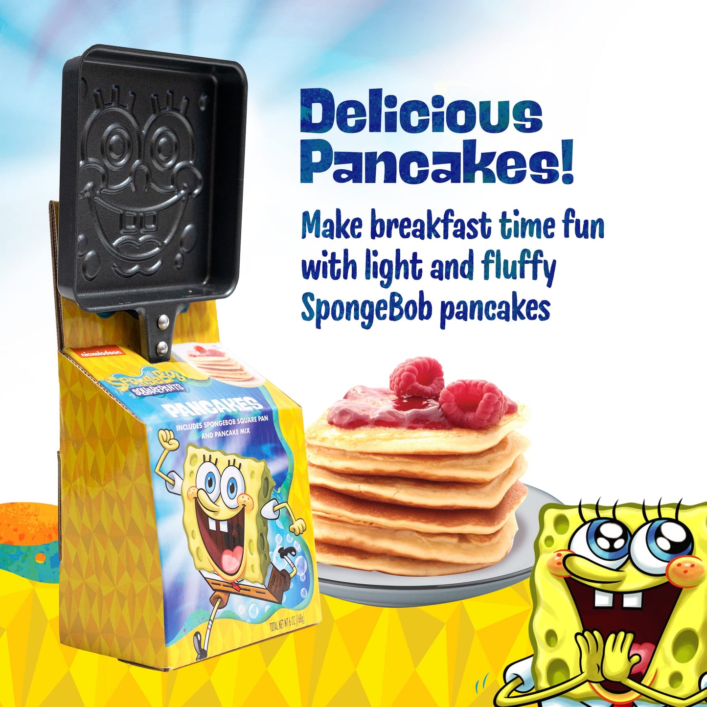 Ten Acre Gifts Spongebob Squarepants Pancake Mix And Pan Gift Set, Easy Instant Baking Mix With Square Frying Pan, 6 Oz