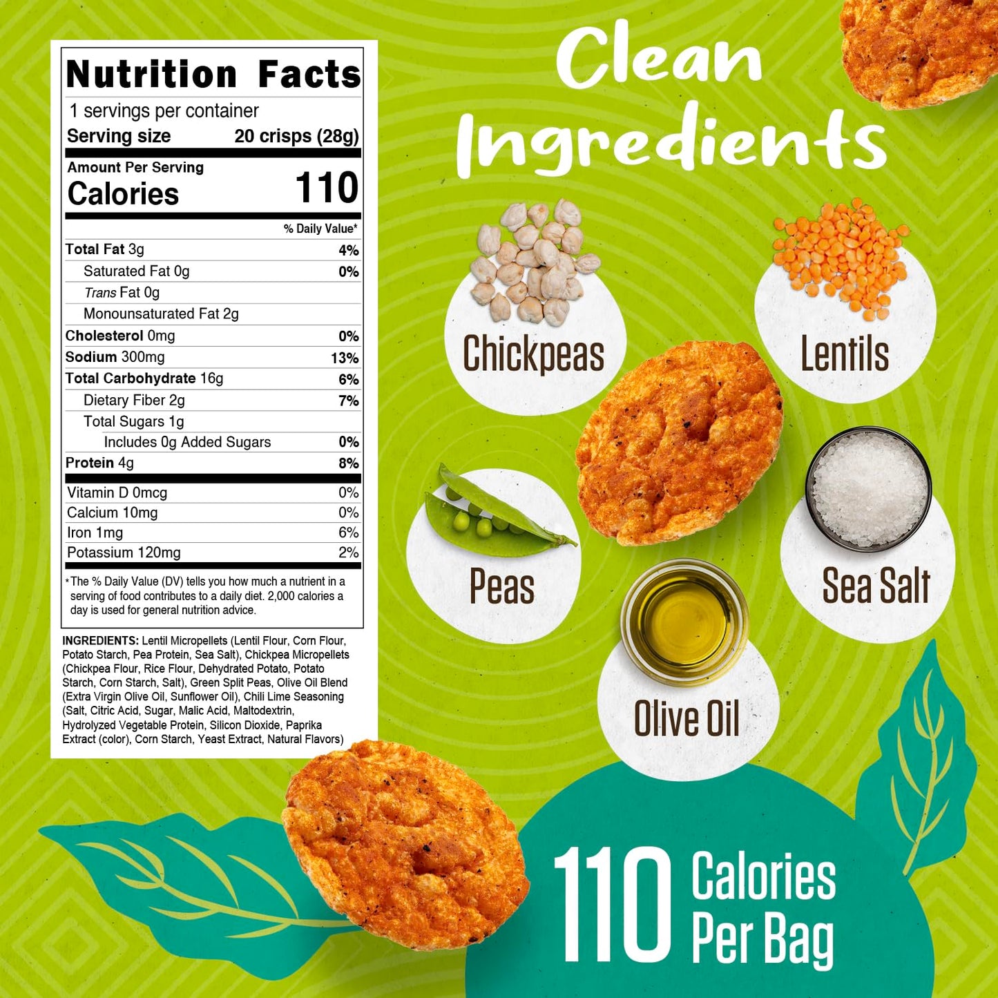 PEAKAPOP Veggie Chips - Plant-Based Popped Chips, Vegan & Gluten-Free, Chili Lime, 1 oz Bags (15-Pack)