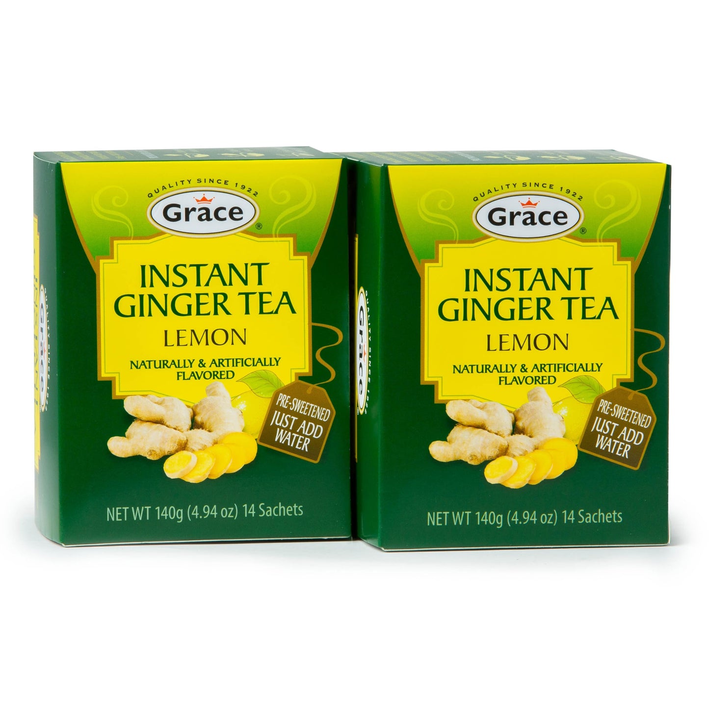 Grace Instant Lemon Ginger Tea Bags - 28 Count - 4.94 oz - Pack of 2 - Ginger Lemon Flavor
