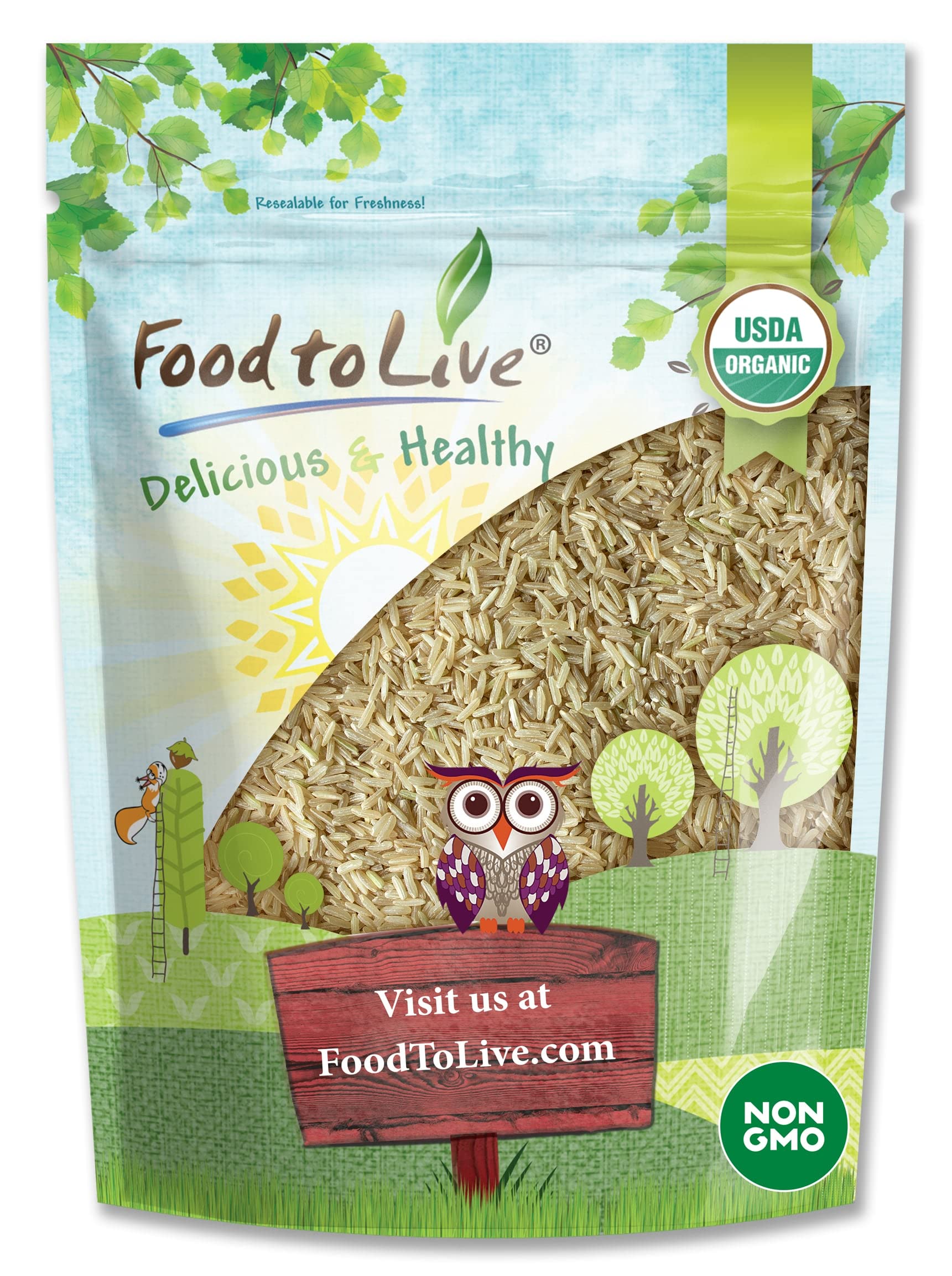 Food to Live Organic Brown Jasmine Rice, 12 Ounces - Non-GMO, Whole-Grain Rice, Long-Grain Variety, Non-Irradiated, Kosher, Vega
