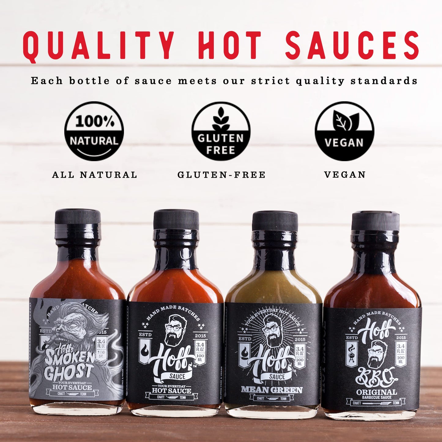 Hoff Sauce Hot Sauce Gift Box 4-Pack Mini Hot Sauce Bottles Of Handmade Tennessee Hot Sauces And Bbq Sauce Gift Set For Grilling