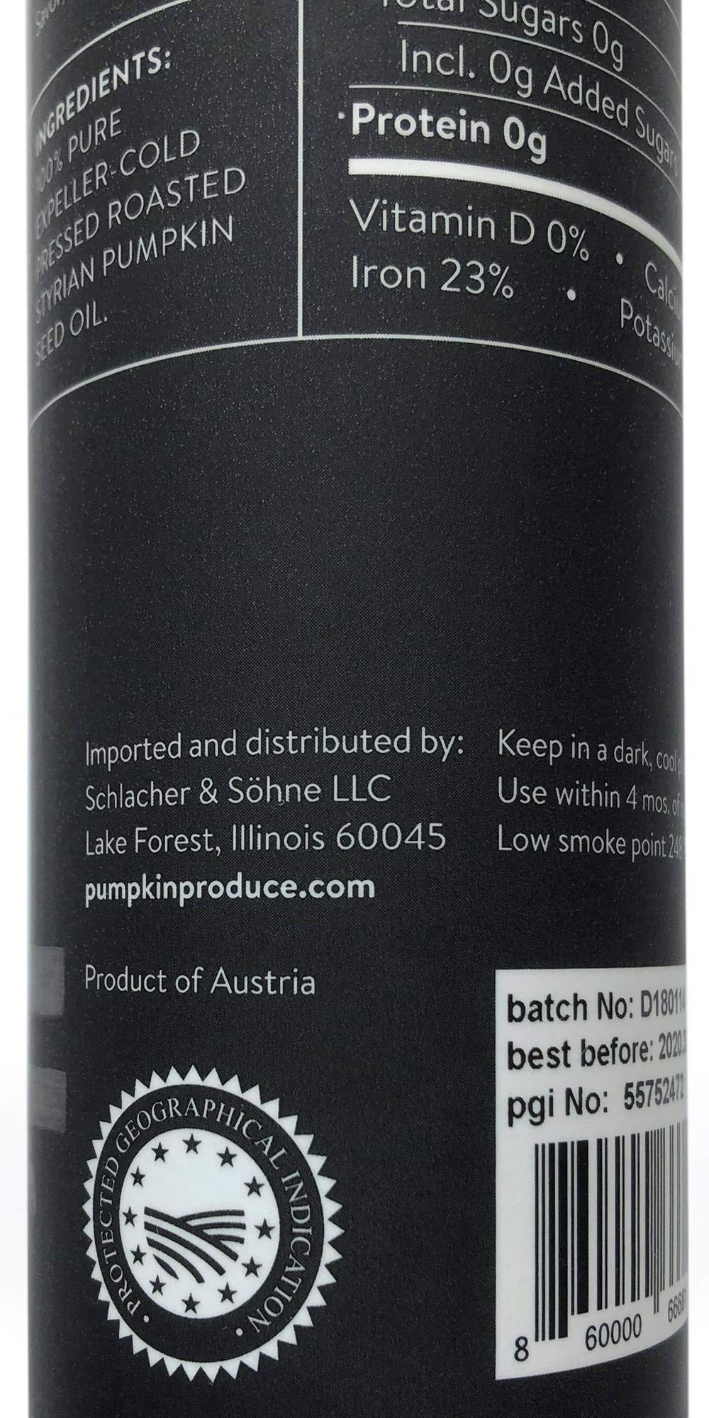 S SCHLACHER & SÖHNE Styrian Pumpkin Seed Oil, 100% Pure, Cold Pressed, Vegan, 8.45 Fl Oz (Pack of 1)