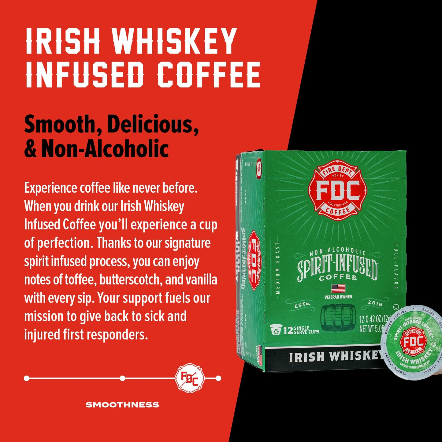 Fire Department Coffee Irish spirit-inspired flavor Infused K Cups - Non-  ic - 12 Single Pods - Veteran Owned - Roasted in the USA