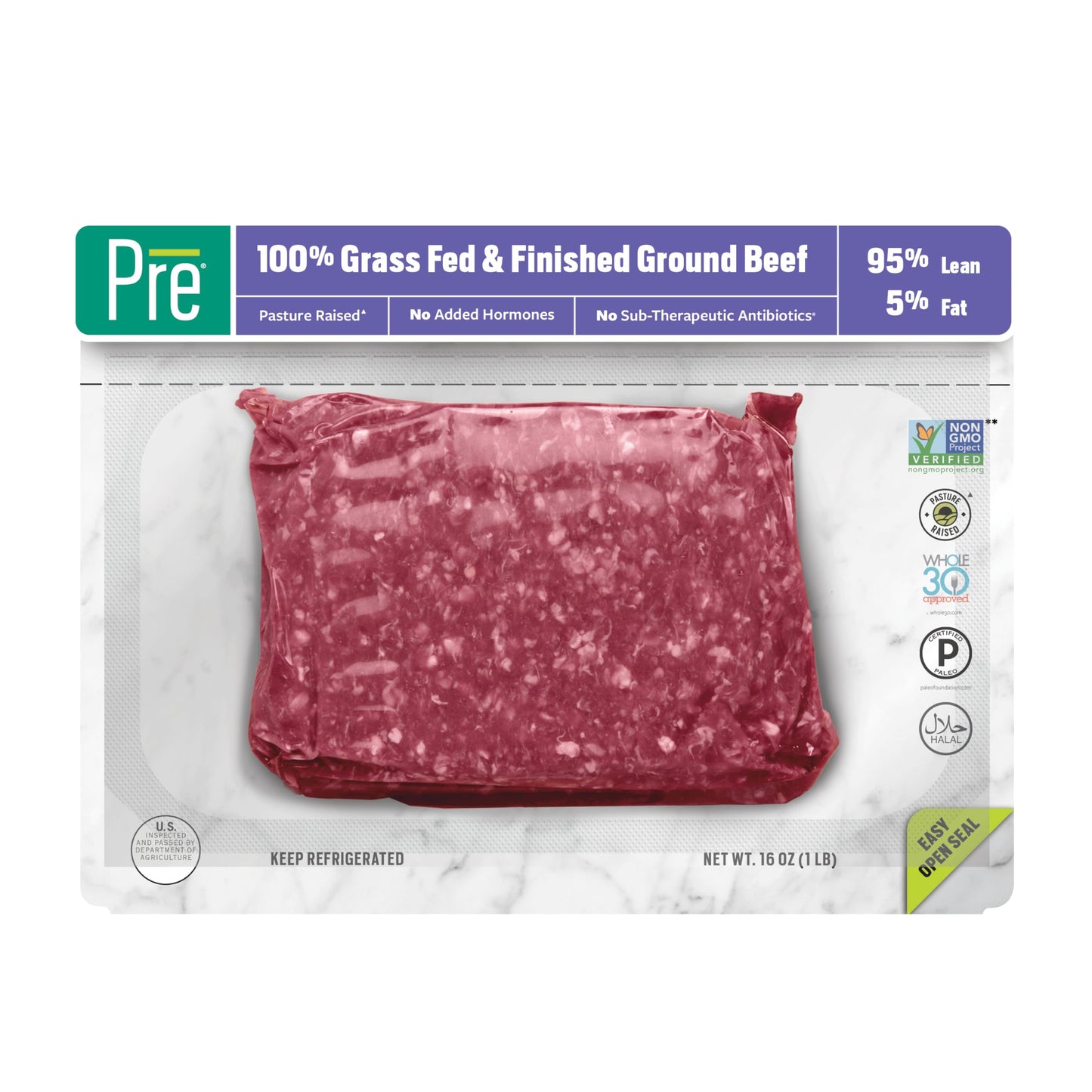 Pre, Ground Beef 95% Lean/5% Fat, Grass-Fed, Pasture-Raised, 1 lb
