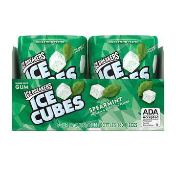 Ice Breakers Ice Cubes Spearmint Sugar Free Chewing Gum, Made With Xylitol, 3.24 Oz Cube Bottles (4 Count, 40 Pieces)