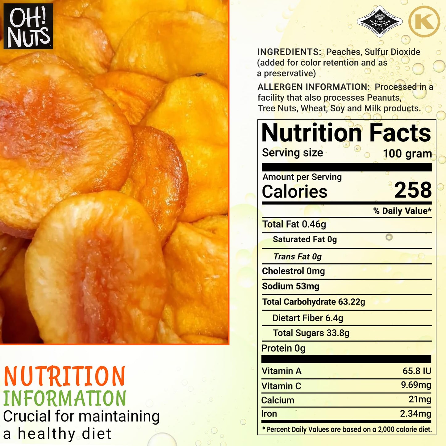 Dried Peaches California | 2 Lb - Dried Fruit Slices | No Sugar Added | Packed In New York Zip-Seal Bag For Exceptional Freshness By Oh Nuts