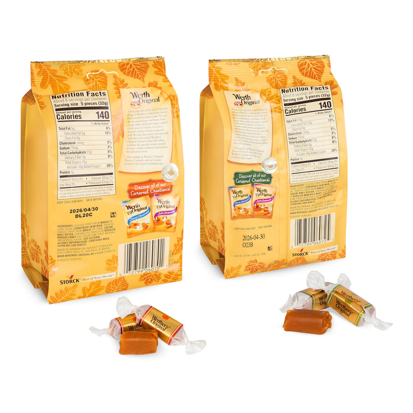 Treatizo - Caramel Apple & Pumpkin Spice Original Soft Caramels Individually Wrapped Sharable Fall Flavored Candies  8.57 ounce Bags  Pack of 2