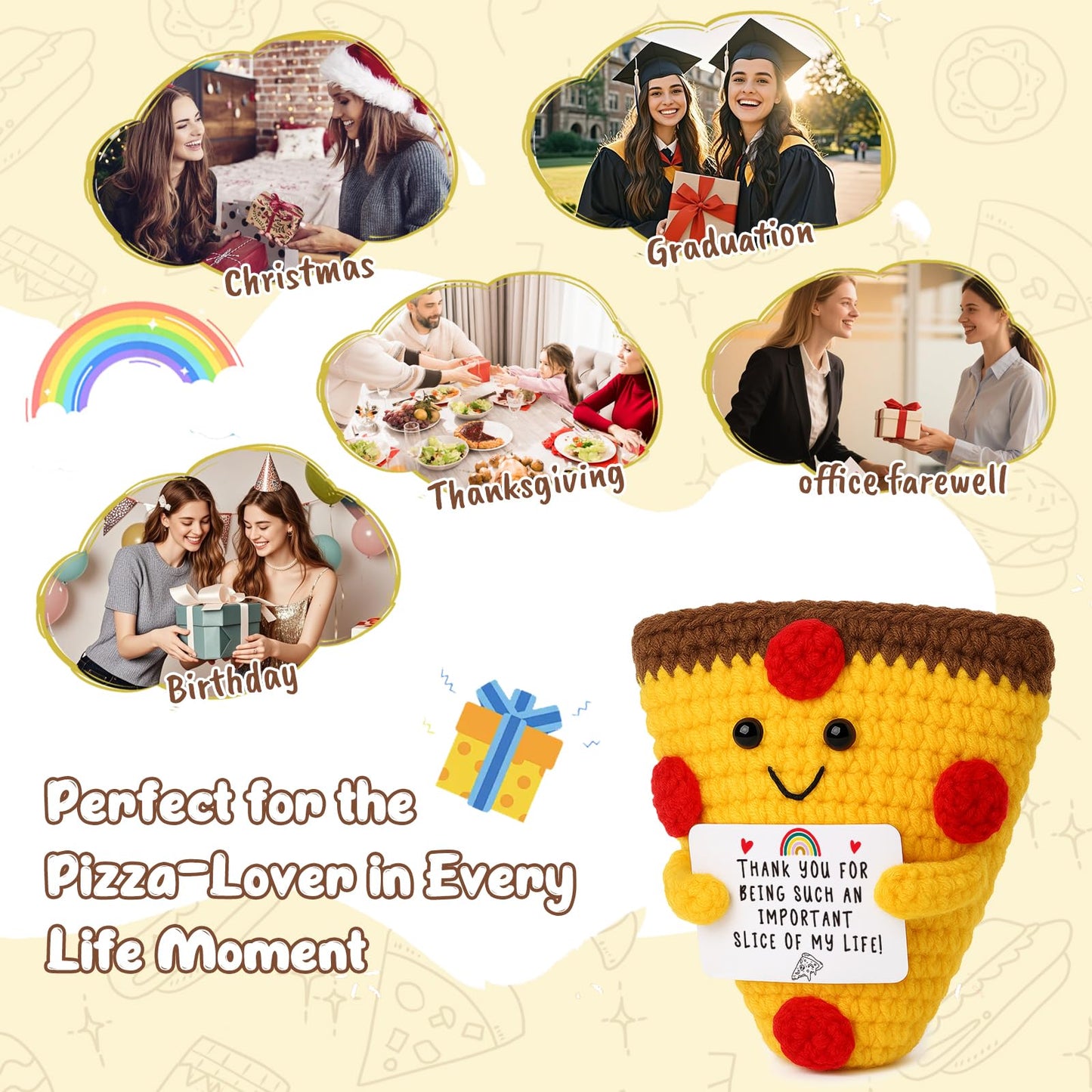 Mini Thank You Gifts For Women Coworker Teacher Appreciation Handmade Crochet Pizzas For Office Farewell Birthday Gifts For Colleague Friend Boss Christmas End Of Year Teachers White Elephant Gift