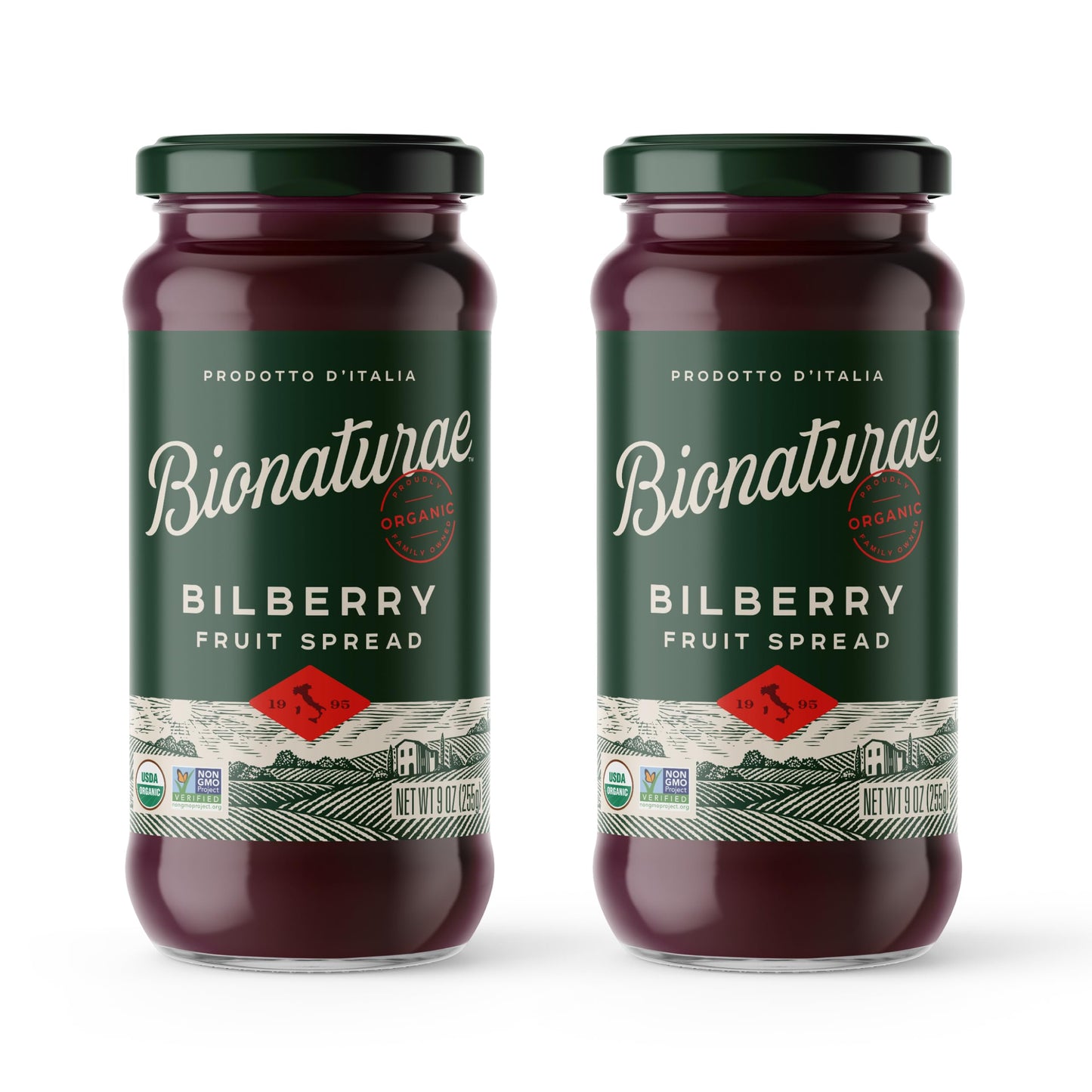 Bionaturae Organic Bilberry Fruit Spread, No Sugar Added, 9 Oz, 2 Pack