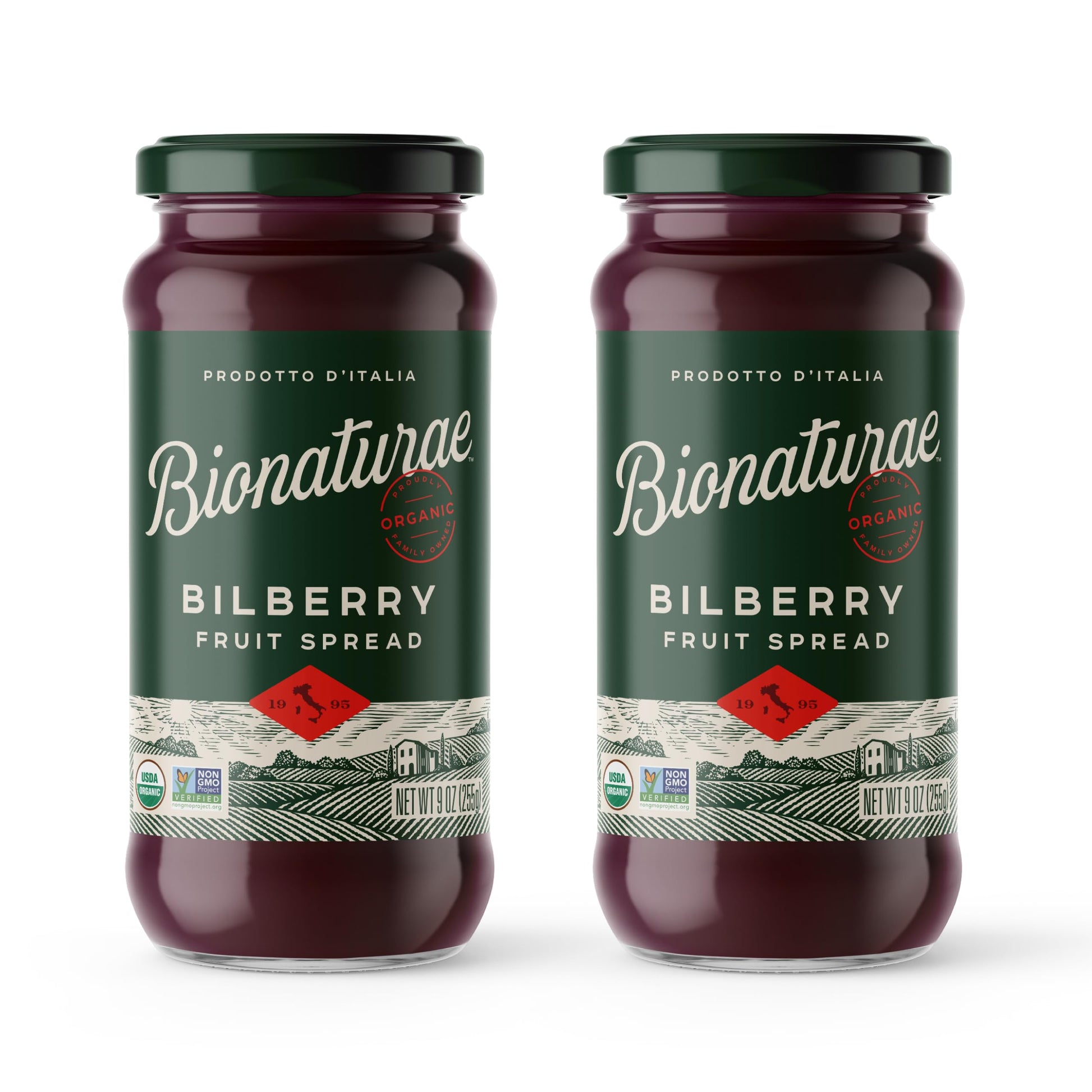 Bionaturae Organic Bilberry Fruit Spread, No Sugar Added, 9 Oz, 2 Pack