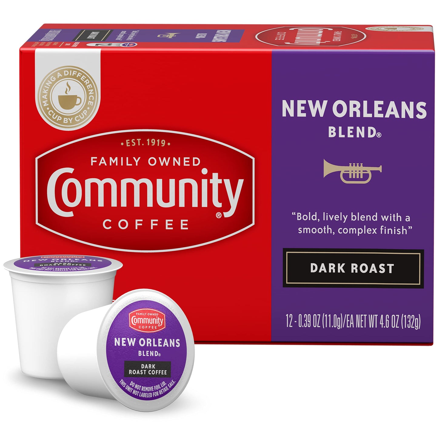 Community Coffee New Orleans Blend Coffee Pods, Dark Roast, Compatible with Keurig 2.0, 12 Count (Pack of 1)