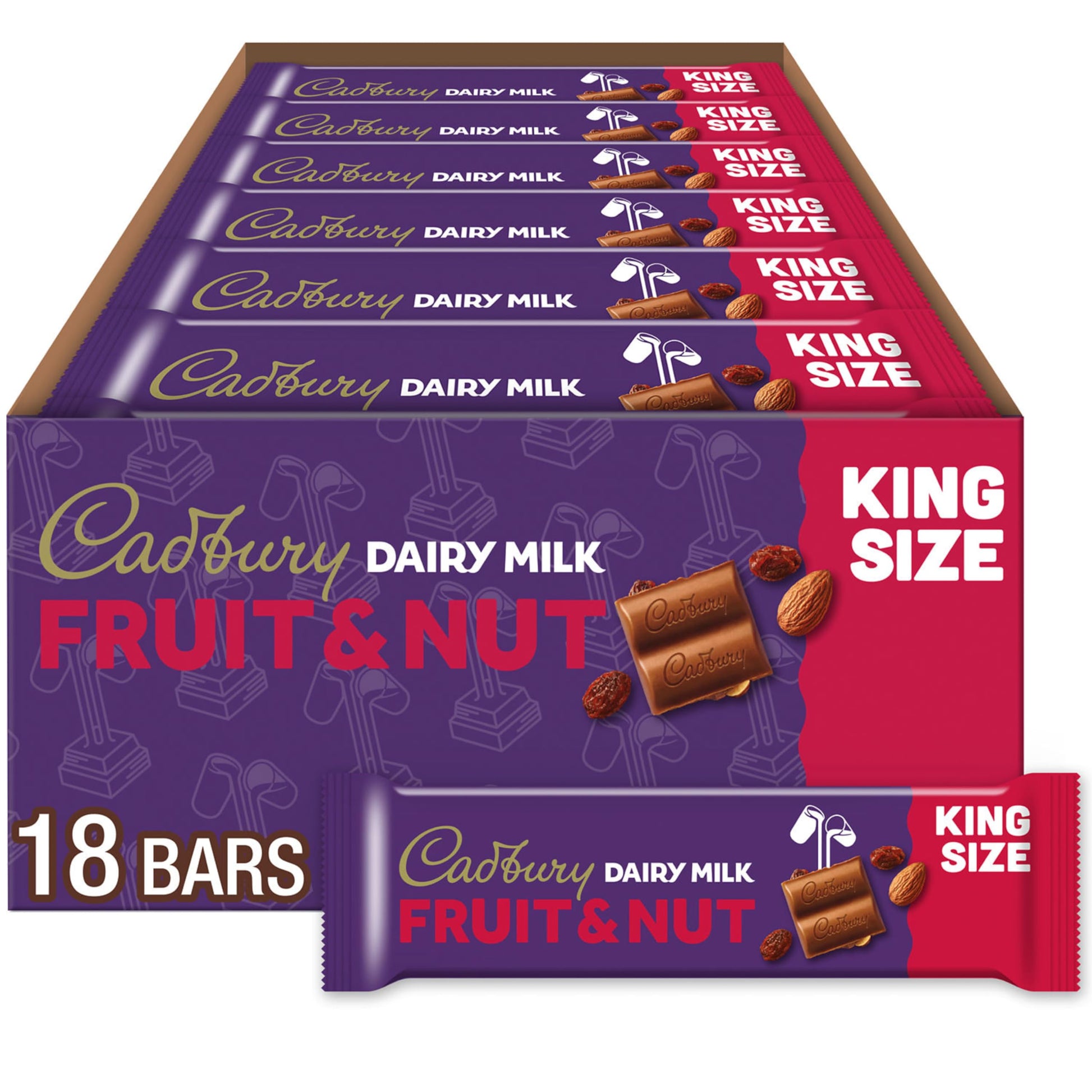 Cadbury Dairy Milk Fruit & Nut Chocolate Bars, King Size, 2.3 oz (18 Count)