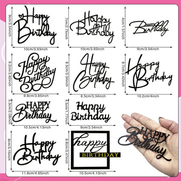 10 Pcs Black Happy Birthday Cake Toppers Mirror Acrylic Cake Topper Side Cake Decorations Cake Inserts Cake Decorating Supplies