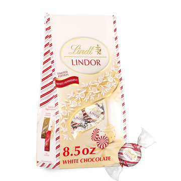 Lindt LINDOR White Chocolate Peppermint Truffles, White Chocolate Candy with Smooth Peppermint Truffle Center, 8.5 oz. Bag