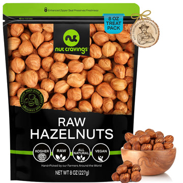 NUT CRAVINGS - Raw Hazelnuts Filberts with Skin, Unsalted, Shelled, (8oz - 1 Pack) Bulk Nuts Packed Fresh in Resealable Bag Kosh