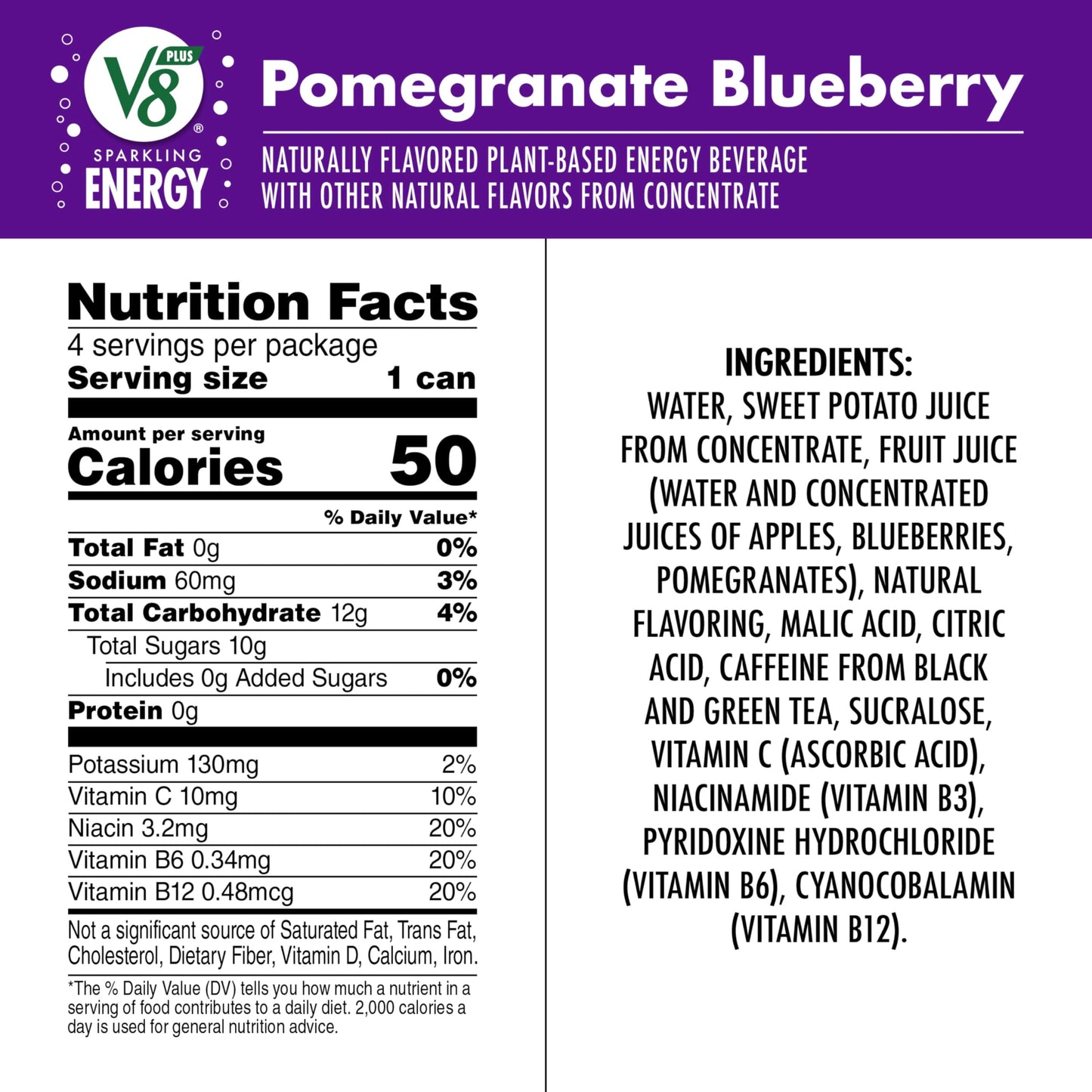 V8 +Energy Sparkling Pomegranate Blueberry Juice Energy Drink  11.5 fl oz Can (24 Pack)