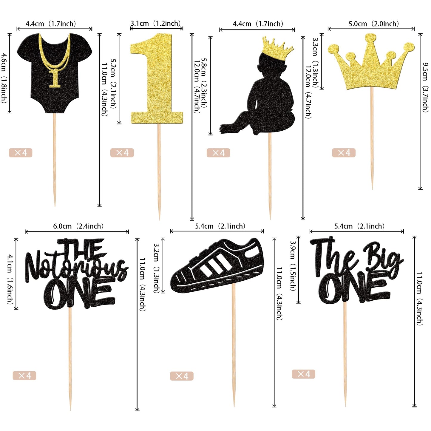 28 Pcs The Notorious One Cupcake Toppers Black Glitter Hip Hop 1St Birthday Cupcake Picks The Big One Number 1 Cake Decorations