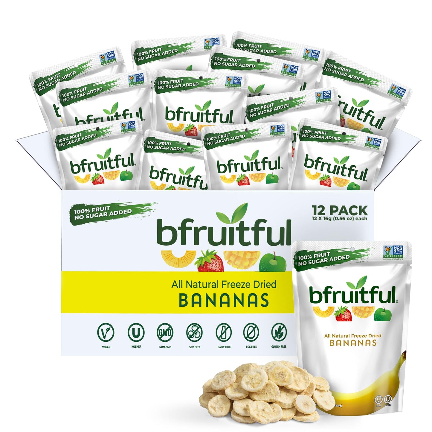 bfruitful Freeze-Dried Banana Bites, Gluten Free, Dairy Free, 12-Pack