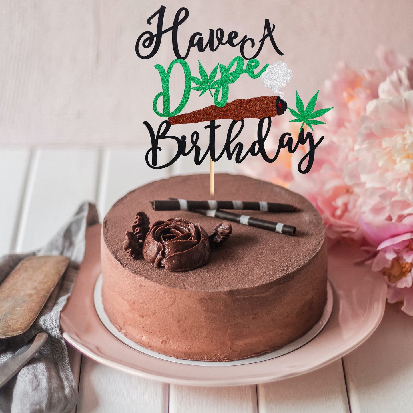 Arthsdite Have A Dope Birthday Cake Topper Pot Leaf   Leaves Happy Birthday Cake Decoration   Dope 420 Birthday Party Supplies For Man Women - Black Green Glitter