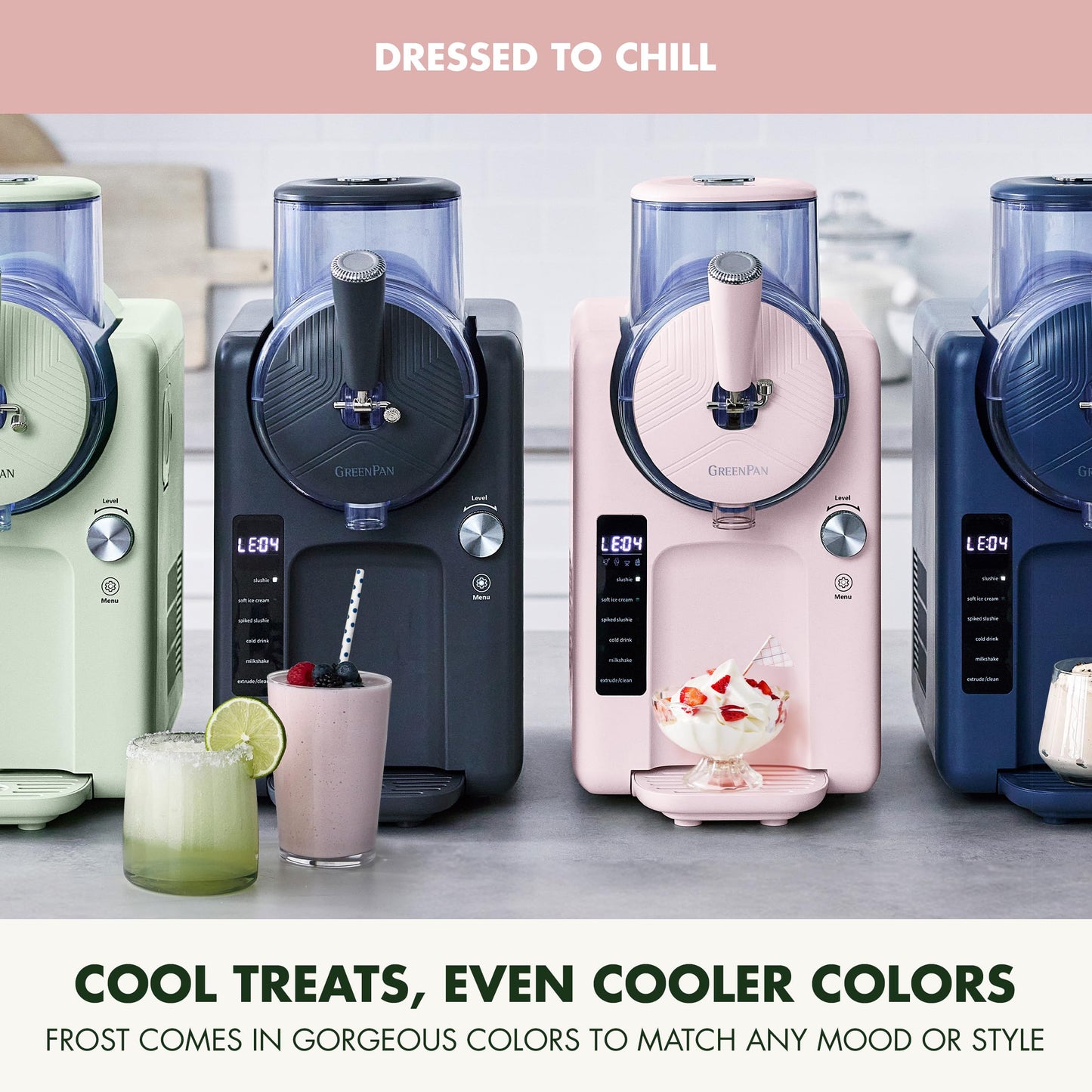 GreenPan Frost Ice Cream Machine & Frozen Drink Maker, Soft Serve, Slushie, Milkshakes & Cocktails, No Freezer Needed, 15-in-1,