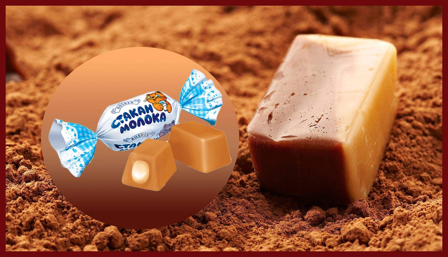 Roshen Milky Splash, Caramel Creamy Toffee With Milk Filling, Kosher, Halal 2.2Lb/1Kg
