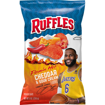 Ruffles Potato Chips, Flamin' Hot Cheddar & Sour Cream, 8Oz Bag