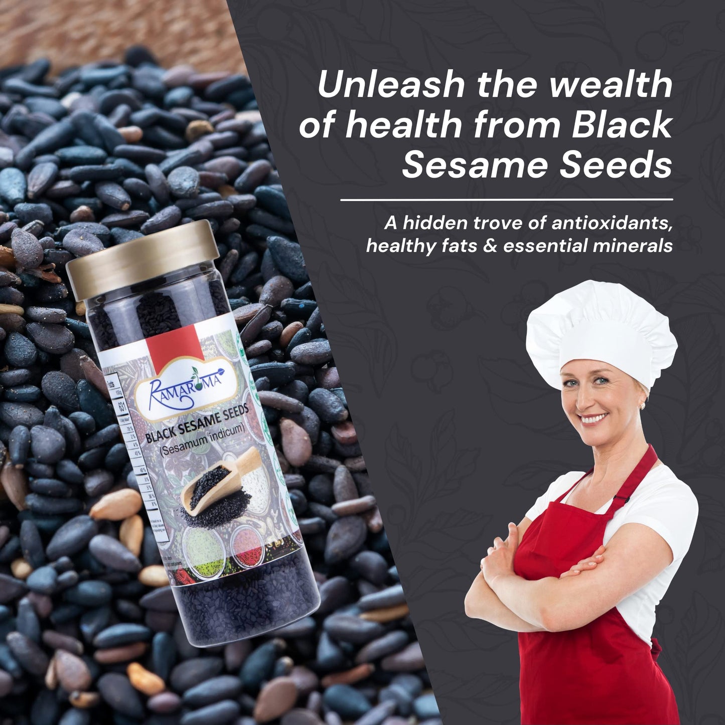 Ramaroma, Organic Black Sesame Seeds (100G/3.5Oz) Non-Gmo, Vegan | Raw Sesame Seeds | Sesamum Indicum | Sesame Seeds Whole Black