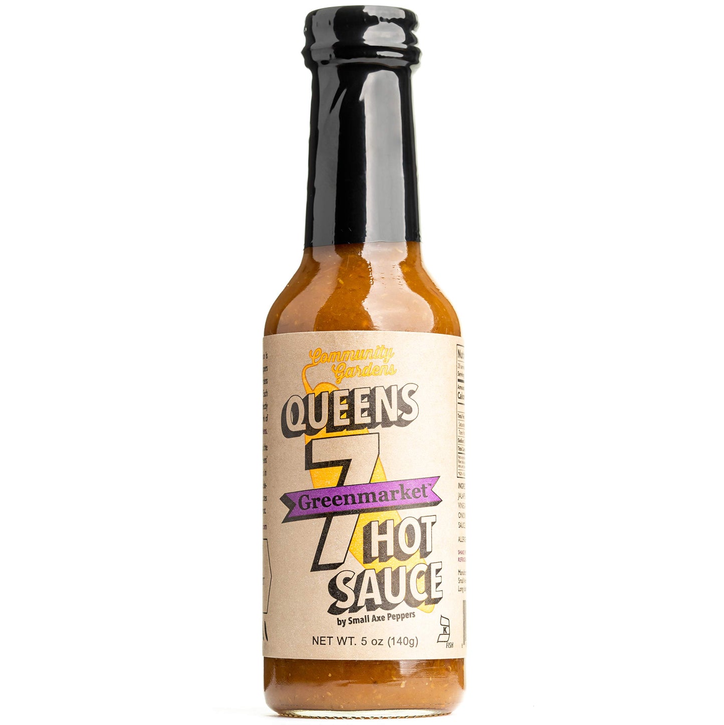 Small Axe Peppers, Queens 7 Hot Sauce - All Natural, Kosher, non-GMO, Community Garden Grown Ghost Pepper Gourmet Hot Sauce, Fea