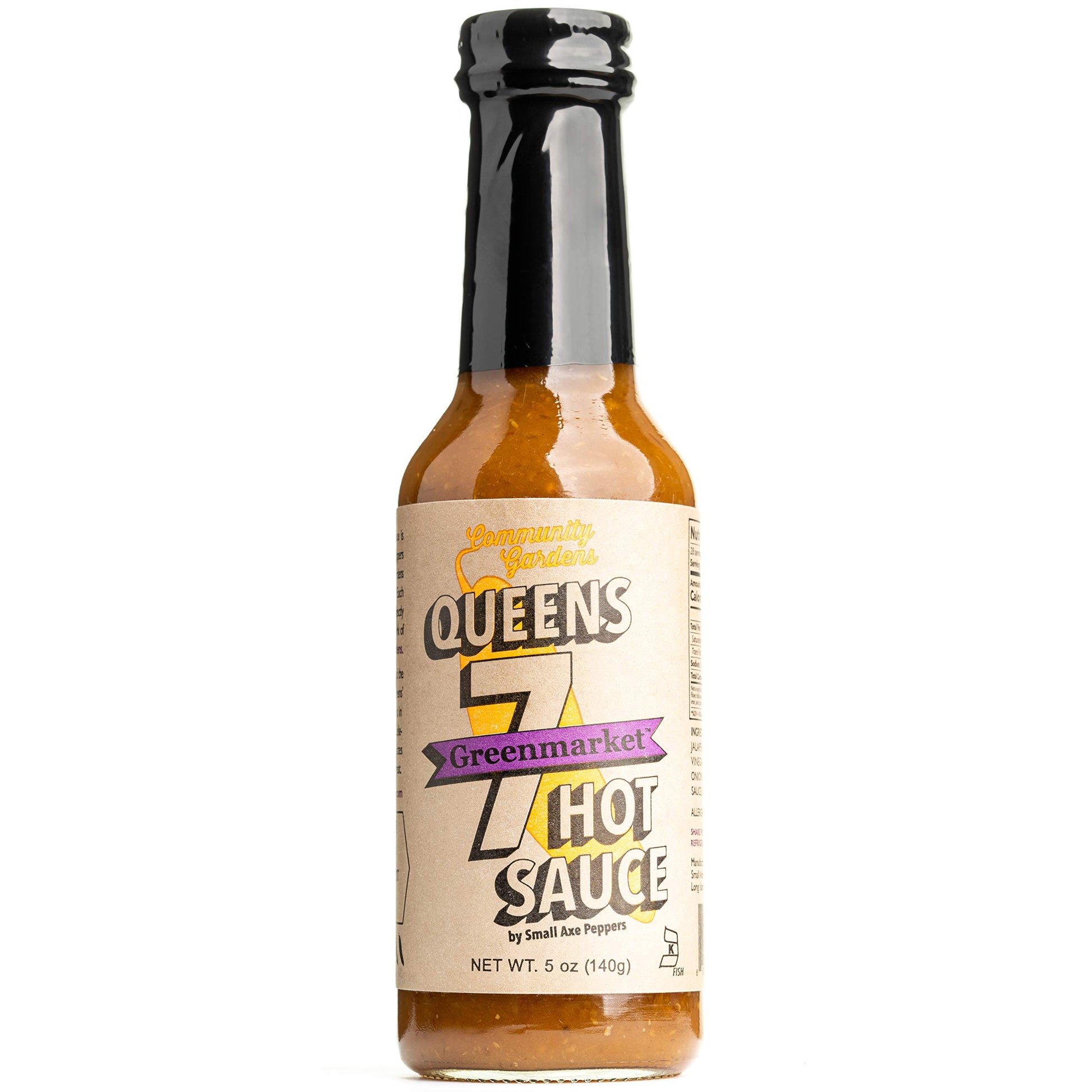 Small Axe Peppers, Queens 7 Hot Sauce - All Natural, Kosher, non-GMO, Community Garden Grown Ghost Pepper Gourmet Hot Sauce, Fea