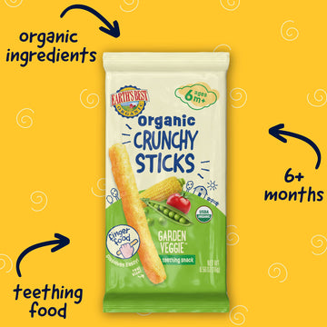 Earth'S Best Organic Baby Food, Dissolvable Teething Snack For Babies 6 Months And Older, Garden Veggie Crunchy Sticks, .56 Oz P