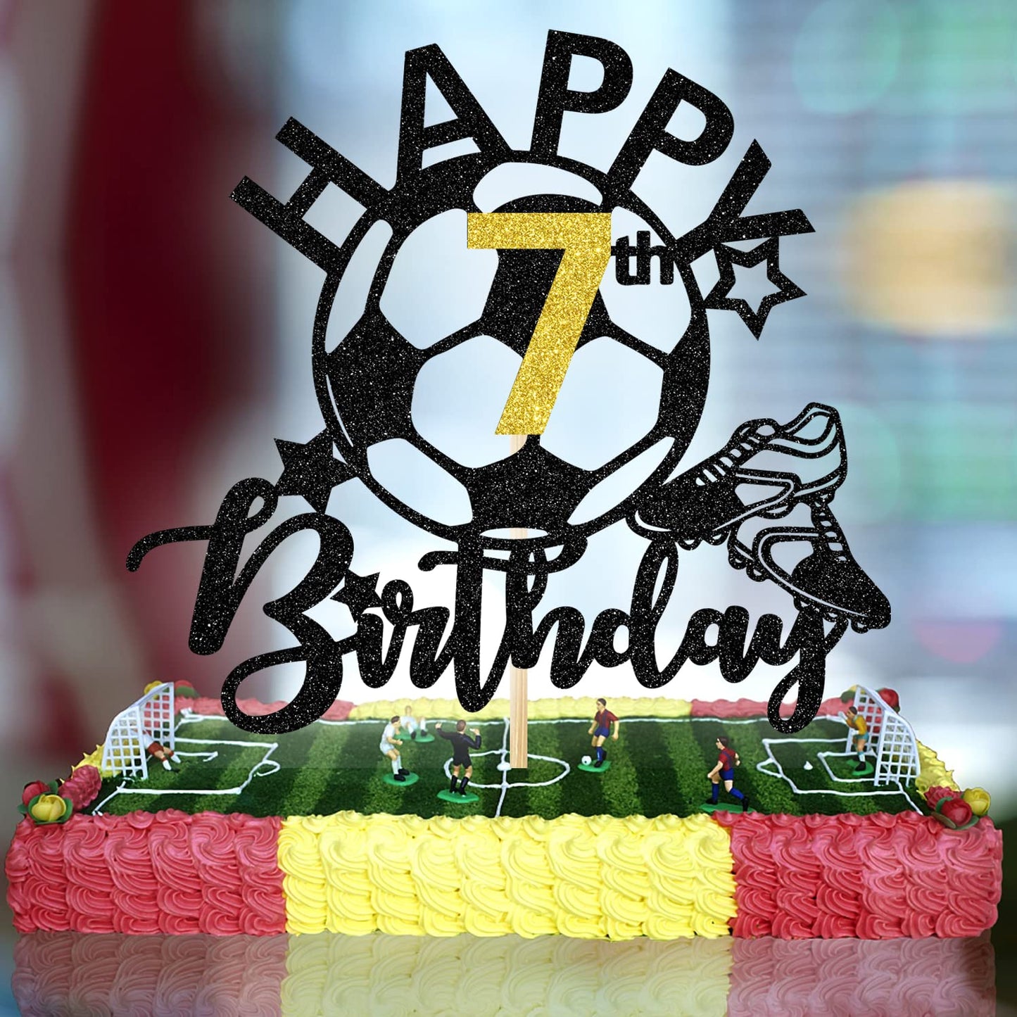 Soccer Happy 7Th Birthday Cake Topper, Soccer Players Toys/Football Soccer Theme Party Cake Decorations, 7 Years Old Birthday Ca