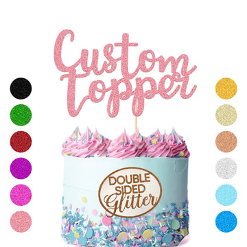 Personalized Cake Topper Birthday Cake Toppers 11 Colours Wedding Cake Topper With Any Text Numbers Double Sided Glitter Cake Decoration For Anniversary Baby Shower(Baby Pink)